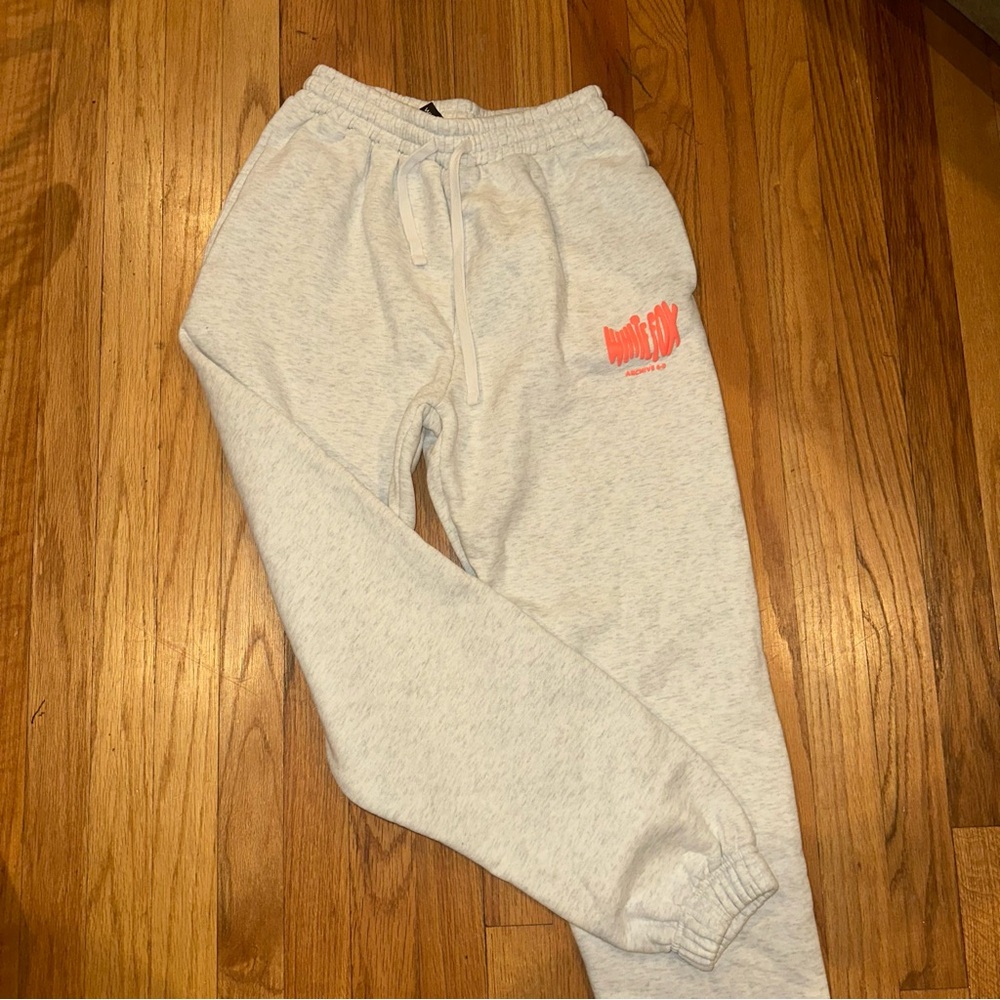 White Fox Boutique Light Gray Sweatpants with Orange Logo